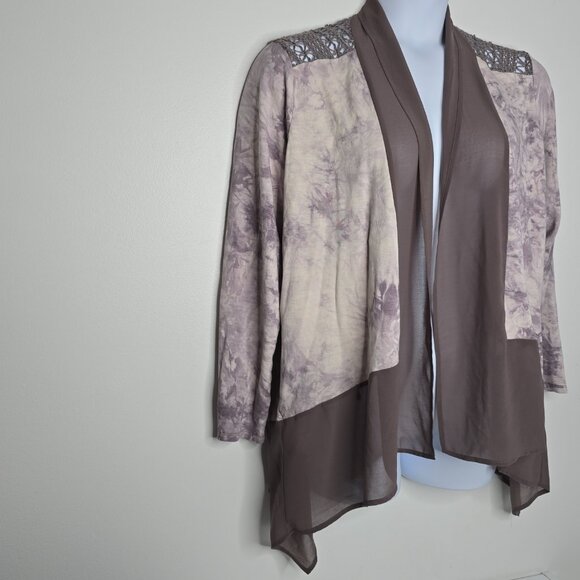 LOGO Lori Goldstein Cardigan Womens Large Lace Crochet Tie Dye Open Pockets - Picture 5 of 11